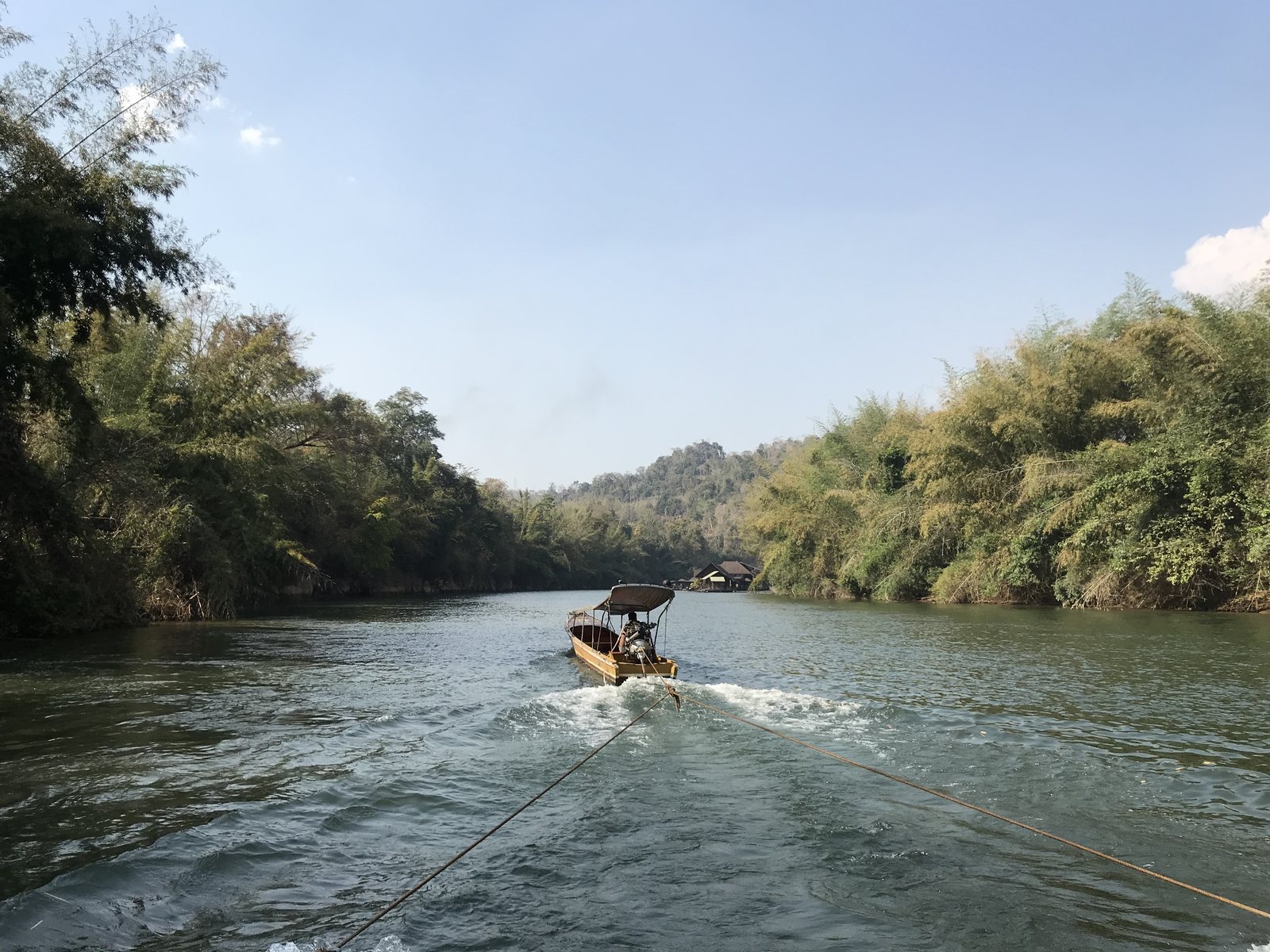 The raft being towed across the Kwai